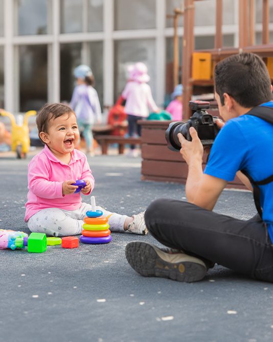 A toddler absorbed in play
